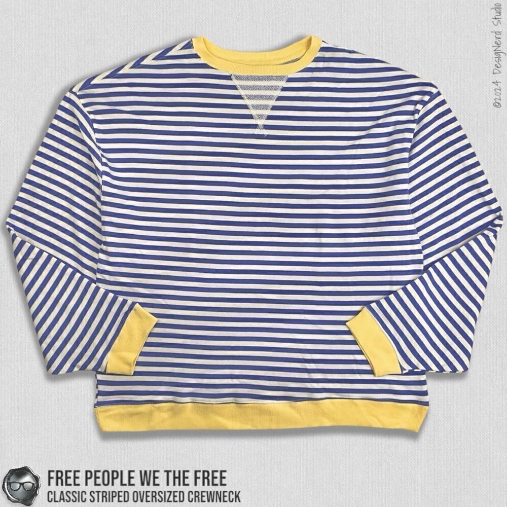 FREE PEOPLE WE THE FREE CLASSIC STRIPED OVERSIZED CREWNECK IN COBALT COMBO XL